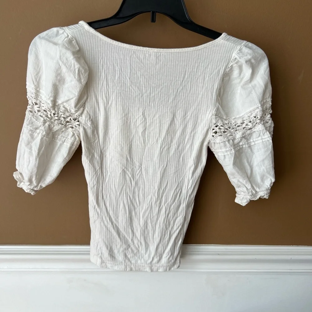 Free People Ivory Something Special Tee Women's White Lace Sleeves Size XS